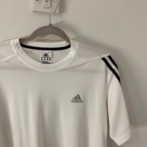 Adidas White Black Stripe T Shirt Dry Fits